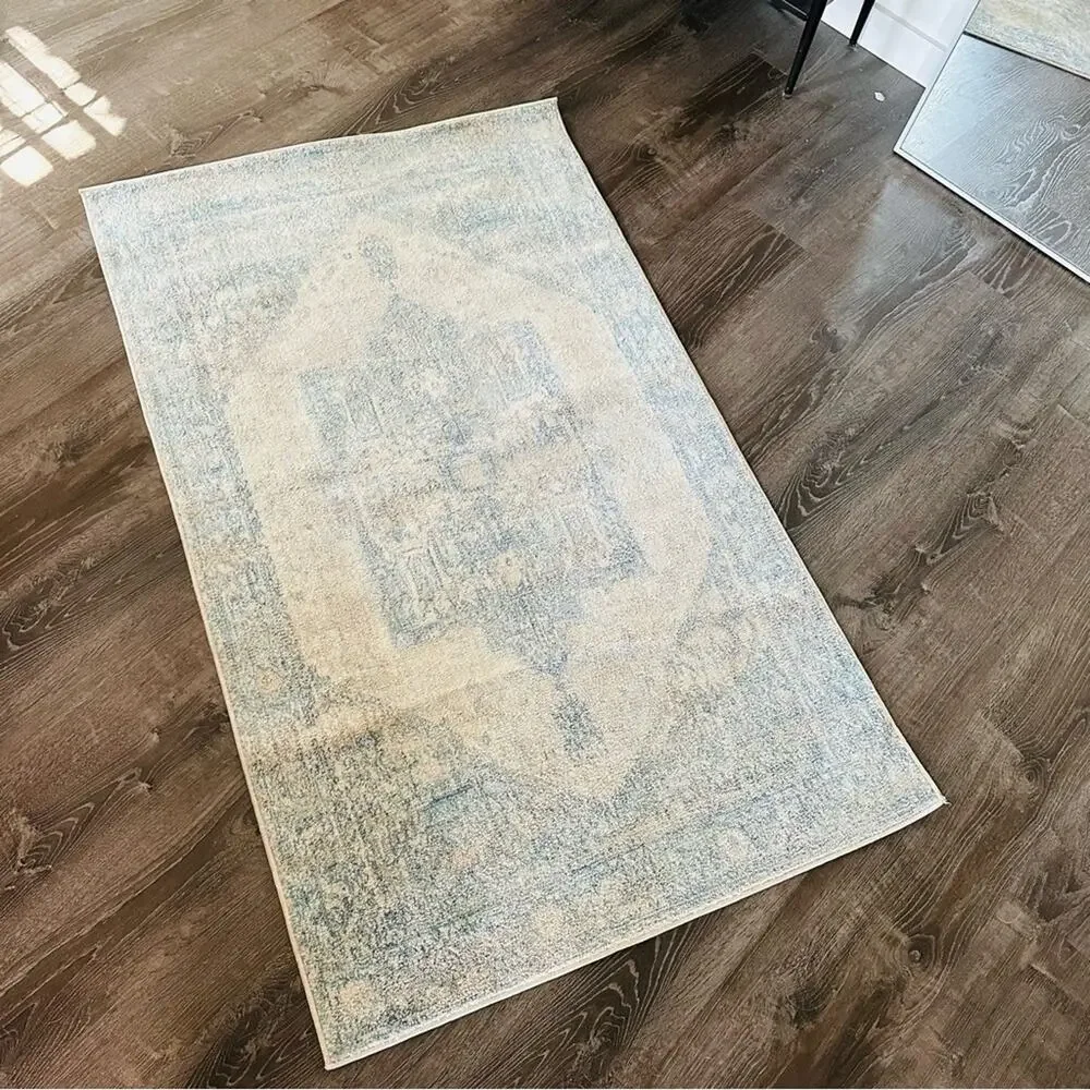 NULOOM Blue White Harriet Vintage Medallion Fringe Area Rug Moroccan Carpet 3x5